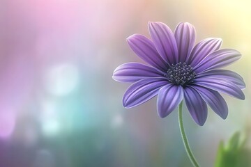 Fototapeta premium Pastel Dream: Single Purple Osteospermum Blossom Against Soft Bokeh Background