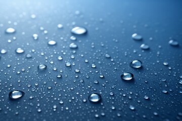 a close up of a blue surface with water droplets