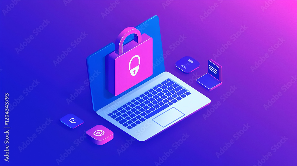 Poster digital login interface on a laptop, showcasing user-friendly design and security features, emphasiz