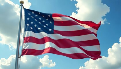 Fototapeta premium American Flag Waving Proudly in a Cloudy Blue Sky