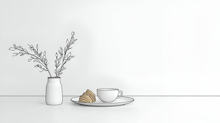 Elegant line art featuring a minimalist plate and cup design, showcasing simplicity and artistic expression in everyday objects.