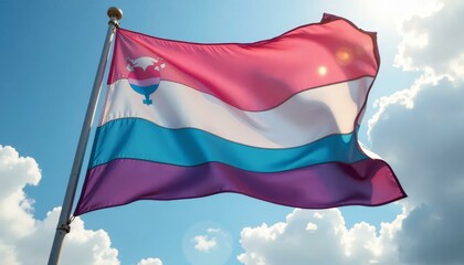 Genderfluid Pride Flag Waving in Sky, LGBTQ+ Symbol