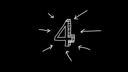Hand Drawn Number Counting Animation On Alpha Channel. 1 To 10 Number Scribble Animation On Transparent Black Background. Wiggle Number Animation.  Number Count On Chalk Board - Powered by Adobe