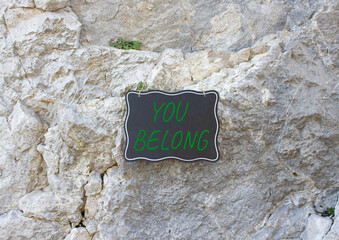 You belong symbol. Stone wall with words You belong. Beautiful stone background. Business and You belong concept. Copy space.