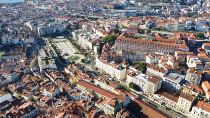 lisboa vista de drone, portugal, rio tejo, casas