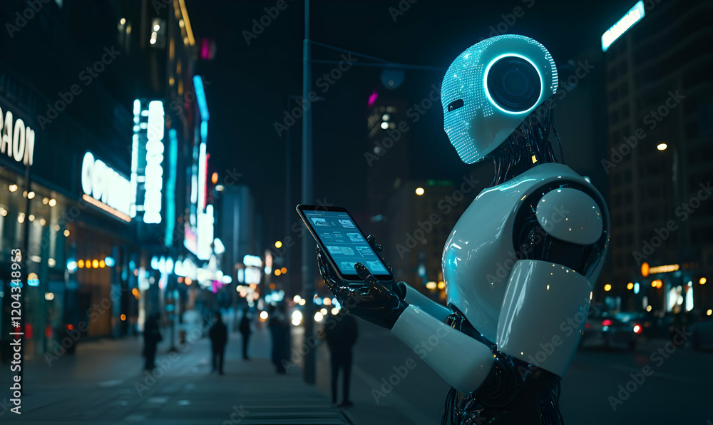Poster chatbot interaction, a person engaging with a smartphone displaying a dynamic chatbot interface, sho