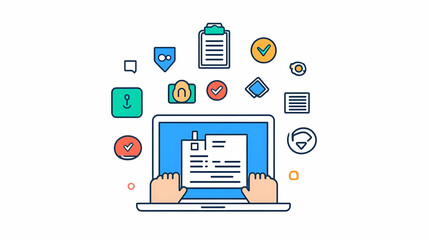 Focused individual engaged with a laptop, surrounded by an array of documents, embodying a productive work environment.