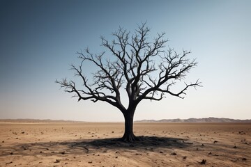 there is a lone tree in the middle of a desert