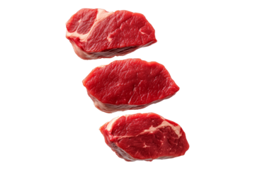 Closeup pork tenderloin steak showcasing marbled texture isolated on white background, emphasizing freshness and quality.