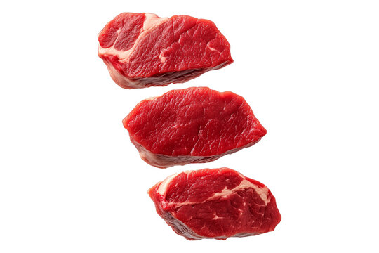 Closeup pork tenderloin steak showcasing marbled texture isolated on white background, emphasizing freshness and quality.