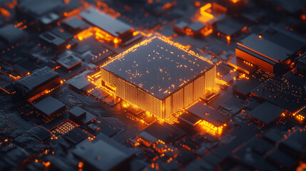 The Heart of Technology: A close-up, abstract image of a glowing CPU chip at the center of a complex motherboard, radiating orange light that represents the power and potential of technology.