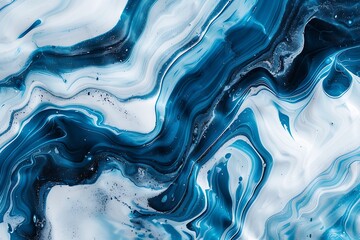 Marble abstract background. Blue and white marble pattern. Fluid art.