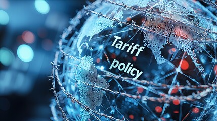 Digital Globe Surrounded by Barbed Wire and Tariff Policy