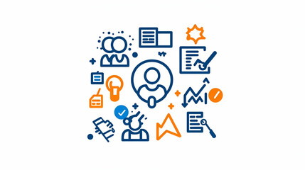 Fototapeta premium Team Collaboration Icons, a collection of minimalistic line drawings illustrating diverse teamwork concepts and interactions among individuals.
