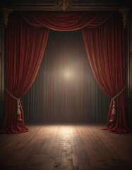 Vintage style theater stage with dramatic velvet curtains, classic, dramatic