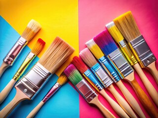 Fototapeta premium Studio-shot abstract art: pink, blue, yellow brushstrokes burst across the frame.