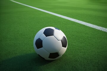 there is a soccer ball on the field with a white line