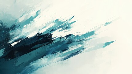 Abstract Teal and White Brushstrokes: A Dynamic Composition