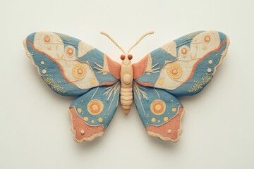 Playful Plasticine Butterfly in Vibrant Blue and Red With Yellow Dots Against a White Background