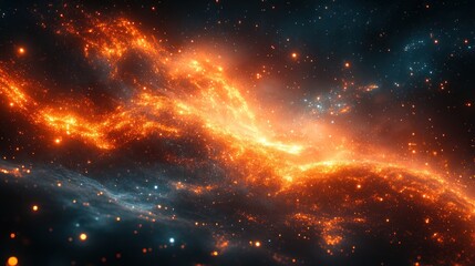Fototapeta premium Vibrant cosmic nebula with fiery orange and blue hues, showcasing stellar activity in deep space