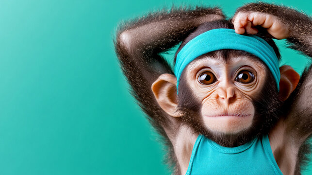 Monkey Practicing Yoga in a Bright Studio, Showcasing Flexibility and Focus During an Amusing Session