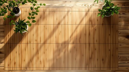 Top view of japanese bamboo mat on wooden table
