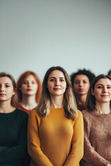 Obraz premium Diverse group of women standing in line, showcasing confidence a