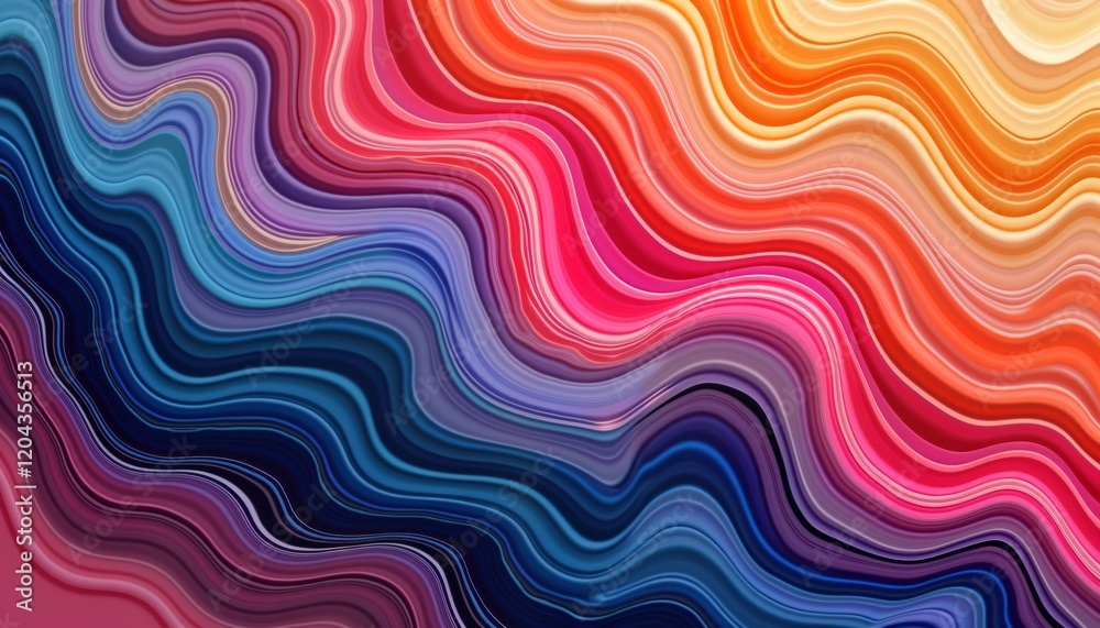 Aufkleber Colorful abstract design with fluid wavy lines. Dynamic vibrant colors blend seamlessly creating mesmerizing visual effect. Liquid marble technique creates flowing pattern. Abstract background