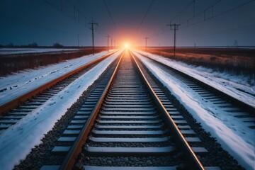 Fototapeta premium arafed view of a train track with a sun setting in the distance
