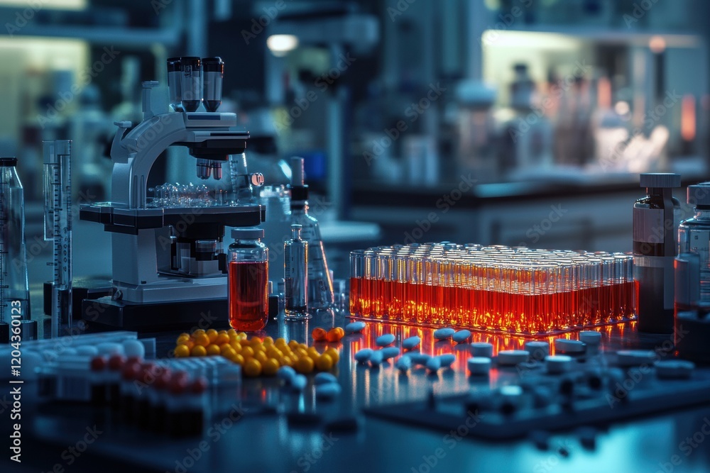 Aufkleber laboratory setting showcasing various test tubes, vials, and equipment during a research session in 
