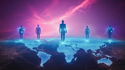 Fototapeta premium abstract professional business team people innovation connection of line from nail node to node on map background , networking concept