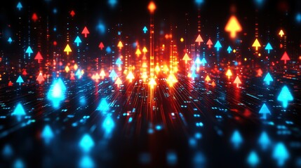 Obraz premium Upward Trending Digital Arrows: A Futuristic Visualization of Growth and Progress