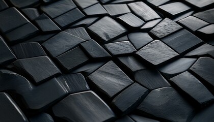 Fototapeta premium A matte stone-look tile with a natural slate texture in dark charcoal tones, offering a refined, contemporary aesthetic with subtle variations in shading and a smooth, earthy feel.
