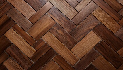 A dynamic herringbone tile layout using wood-look gres in rich dark walnut tones, offering a classic yet contemporary finish with a warm, natural wood appearance.