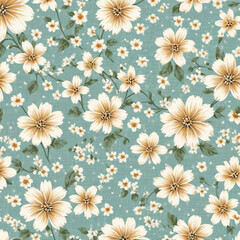 Trendy seamless floral textile print. Aerial flora pattern. Summer wildflowers seamless background. Vector, 