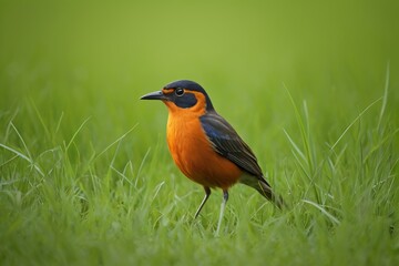 Fototapeta premium there is a small bird standing in the grass on a sunny day