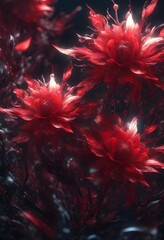 red and white flowers in a fantasy setting wallpaper 