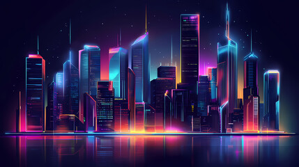 Cyberpunk cityscape with vibrant neon lights. Futuristic City. Illustration