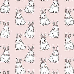 Seamless pattern of bunnies on a pink background, for Easter, kids projects, textiles, and stationery designs.