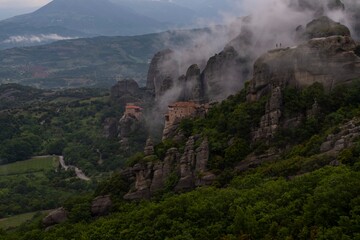 Beautiful mountain landscape with rocks. View of the Meteora monastery in Greece.