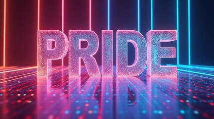 Glittering Pride Letters with Neon Line Background Digital Art