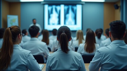 Medical Students in Lecture Hall Attentively Observing a Presentation