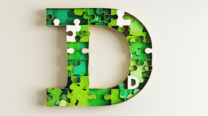 Green puzzle pieces forming the letter d on white background
