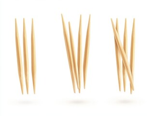 Three sets of toothpicks in different positions isolated over white background.