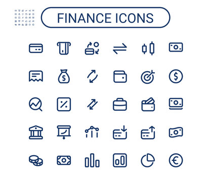Simple small finance line icons set. Rounded mini money vector icons. Pixel perfect.