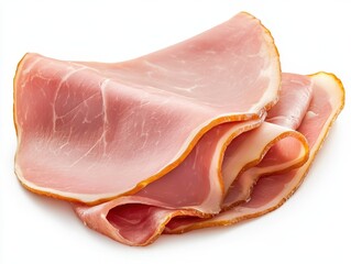 Thinly sliced ham, ready to serve isolated on white background.