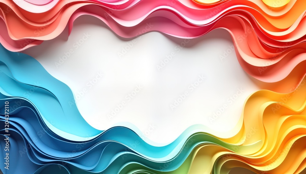 Leinwandbilder colorful paper waves frame creates abstract background. layered paper strips create dynamic wavy pat