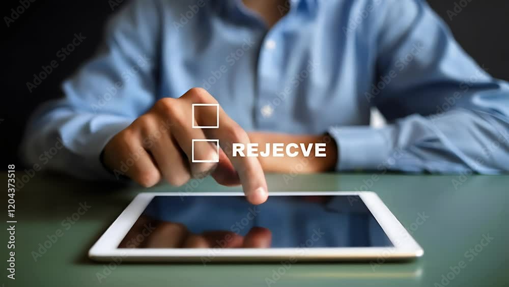 Poster confident businessman using smartphone, digitally approving a checklist item. he is focused on his m
