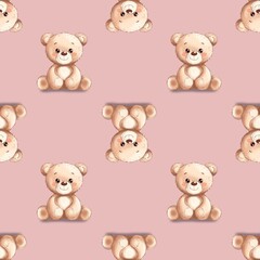 seamless pattern with teddy bears on the light pink background for fabric, textiles, wallpaper, package 