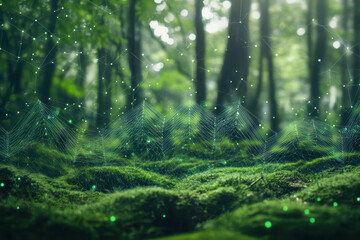 A concept of a lush green forest floor with a digital graph overlay